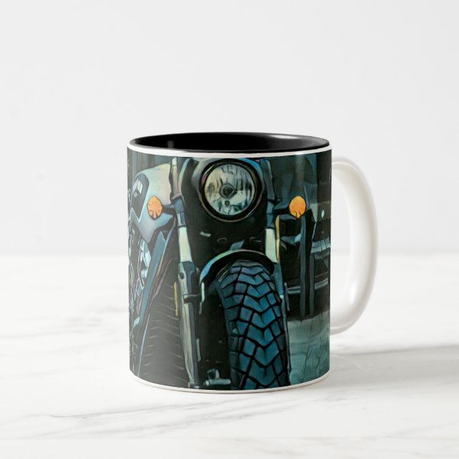 Tasse 2 Couleurs cadeau motocyclette rétro (Devant droit)