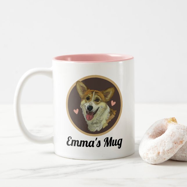 Tasse 2 Couleurs Cadeau personnalisé Amoureux des chiens gallois Co (Avec donut)