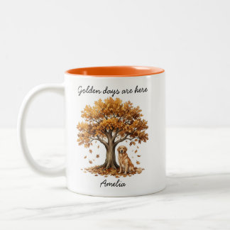 Tasse 2 Couleurs Cadeau personnalisé d'automne Golden Retriever aut