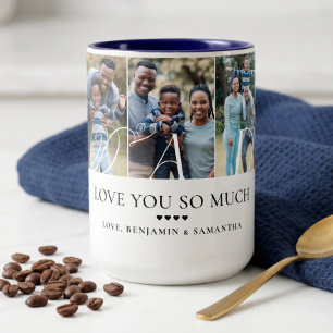 Tasse 2 Couleurs Cadeau personnalisé de collage de 5 photos Papa Je