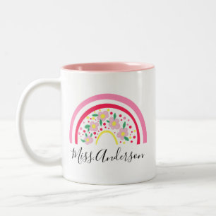 Tasse 2 Couleurs Cadeau personnalisé de professeur arc-en-ciel rose