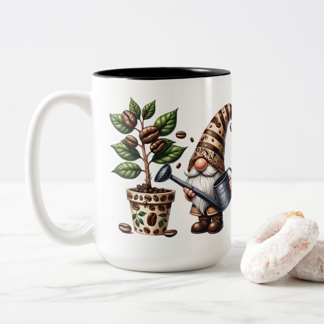 Tasse 2 Couleurs Cadeau personnalisé Plante d'arrosage Gnome de caf (Avec donut)
