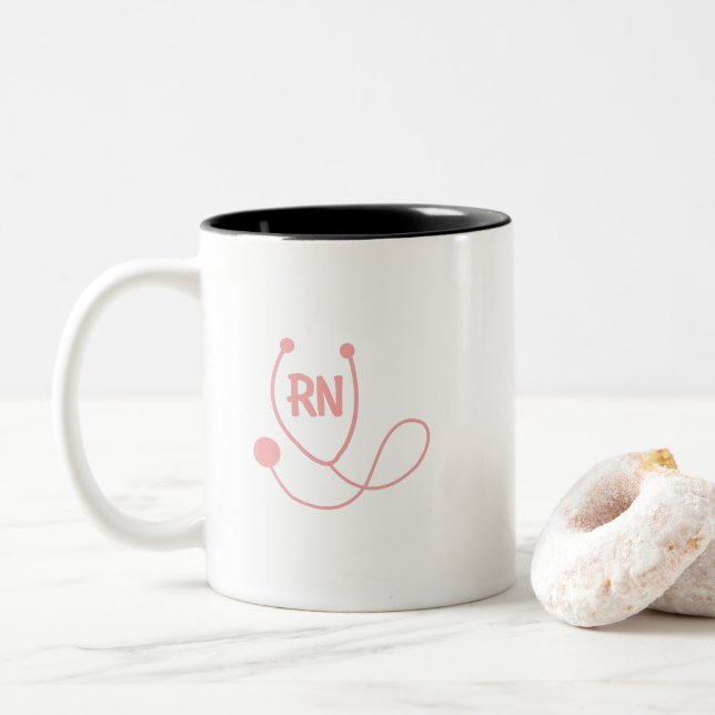 Tasse 2 Couleurs Cadeau stéthographique rose pour infirmière autori (Avec donut)