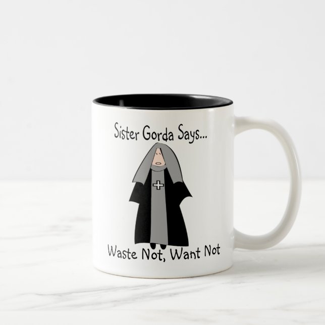 Tasse 2 Couleurs Cadeaux catholiques drôles de nonne, "soeur Gorda (Droit)