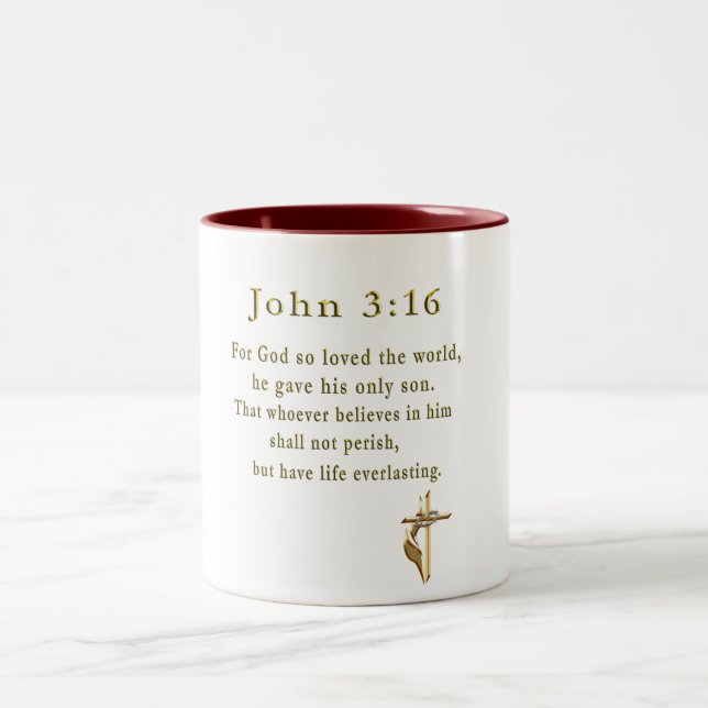 Tasse 2 Couleurs cadeaux chrétiens Jean 3:16 (Centre)