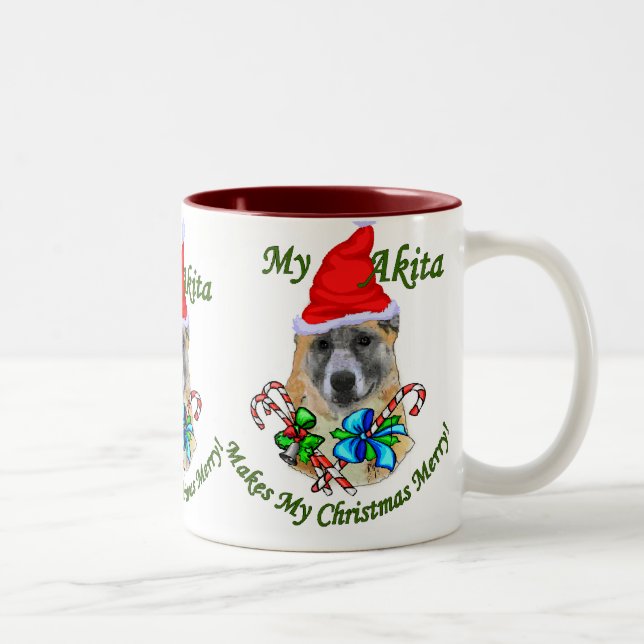 Tasse 2 Couleurs Cadeaux de Noël Akita (Droit)