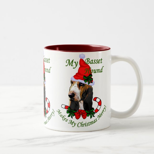 Tasse 2 Couleurs Cadeaux de Noël Basset Hound (Droit)