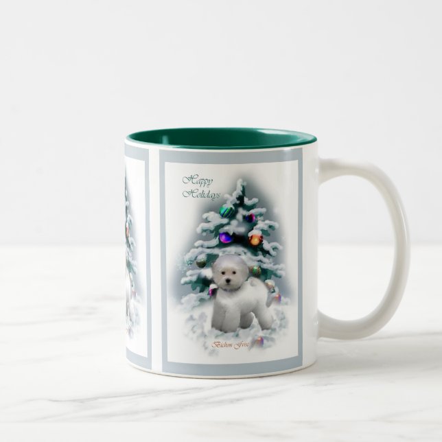 Tasse 2 Couleurs Cadeaux de Noël Bichon Frise (Droit)