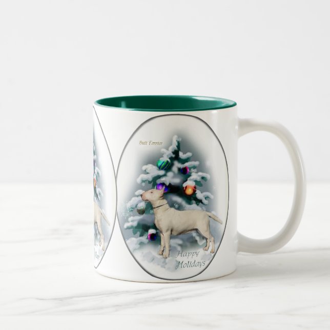 Tasse 2 Couleurs Cadeaux de Noël Bull Terrier (Droit)