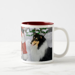 Tasse 2 Couleurs Cadeaux de Noël Collie Rosée Tri-Color