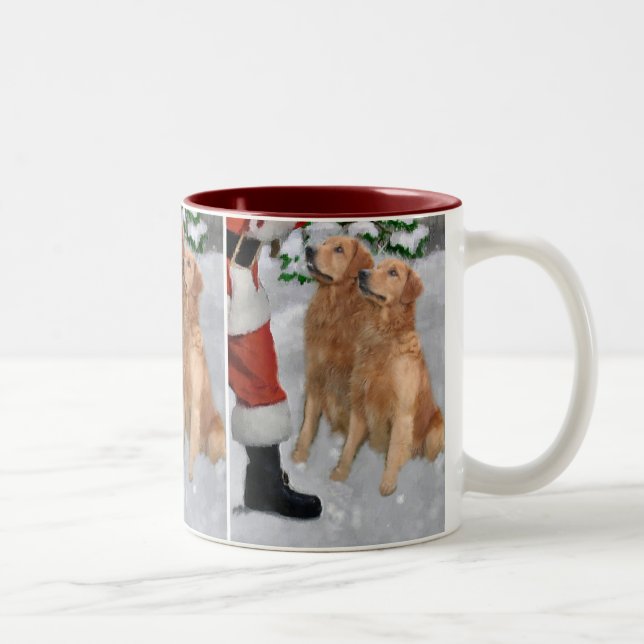 Tasse 2 Couleurs Cadeaux de Noël Golden Retriever (Droit)