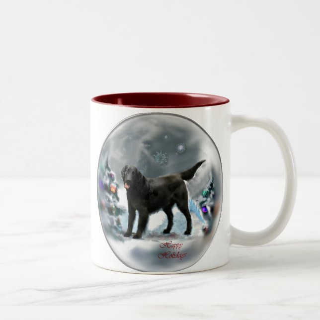 Tasse 2 Couleurs Cadeaux de Noël Retriever à revêtement plat (Droit)