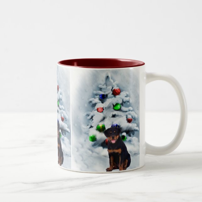 Tasse 2 Couleurs Cadeaux de Noël Rottweiler (Droit)