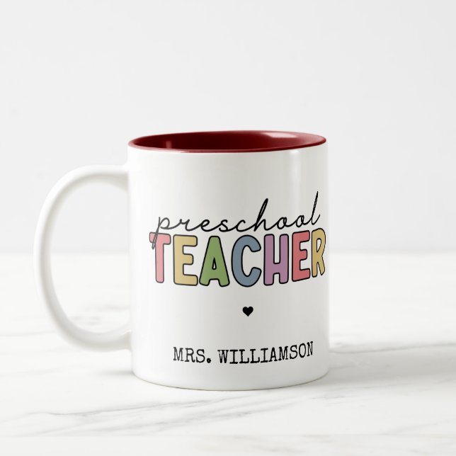 Tasse 2 Couleurs Cadeaux personnalisés de l'enseignant préscolaire (Gauche)