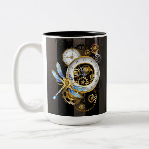 Tasse 2 Couleurs Cadran Steampunk avec libellule