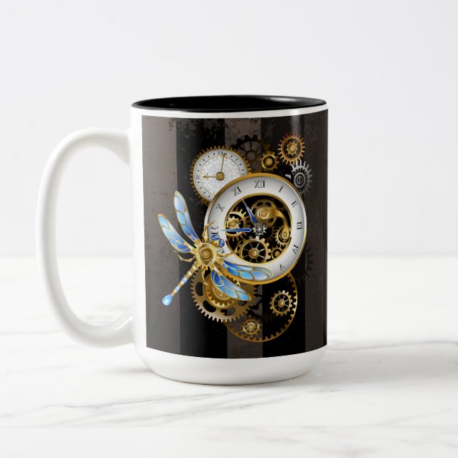 Tasse 2 Couleurs Cadran Steampunk avec libellule (Gauche)