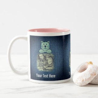 Tasse 2 Couleurs Cadre Cute Blue Chat Personnalisé Votre Photo