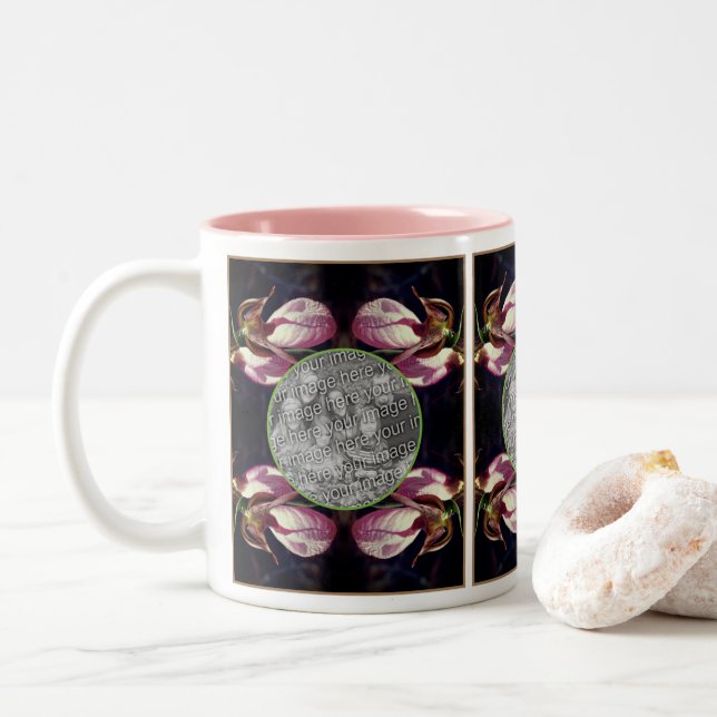 Tasse 2 Couleurs Cadre d'orchidée rose sauvage Ajouter votre photo (Avec donut)
