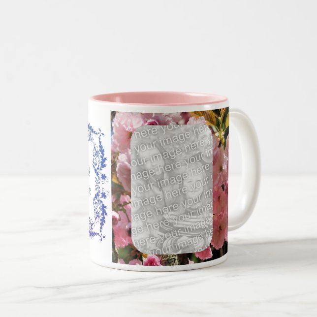 Tasse 2 Couleurs Cadre photo Fleur Rose Personnalisé (Devant droit)