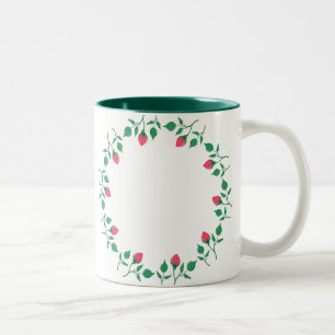 Tasse 2 Couleurs Cadre rond fleuri avec fleurs roses