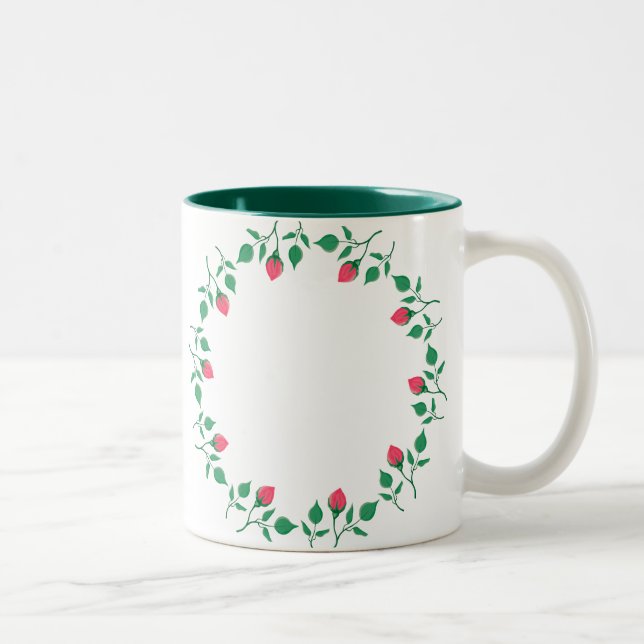 Tasse 2 Couleurs Cadre rond fleuri avec fleurs roses (Droit)