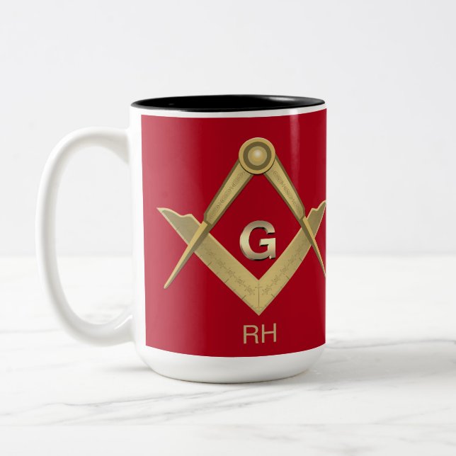 Tasse 2 Couleurs Café 2 Tons Monogrammé Carré Classy & Compass (Gauche)