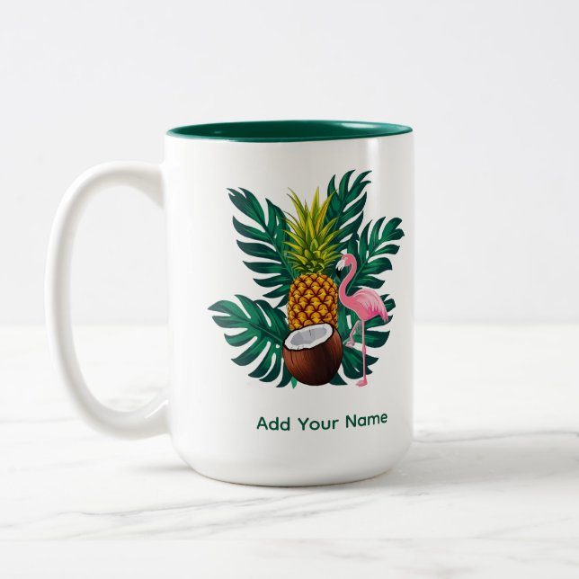 Tasse 2 Couleurs Café Cadeau Été Flamant Rose Tropical et Ananas (Gauche)