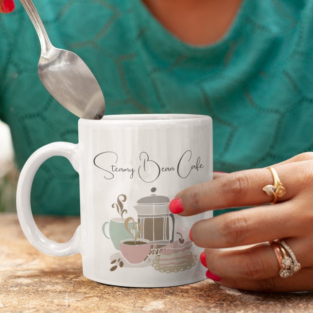 Tasse 2 Couleurs Café Café Boulangerie Quirky Retro Aquarelle (Créateur téléchargé)