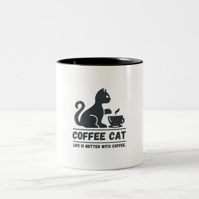 Tasse 2 Couleurs Café Cute Black Cat (Centre)
