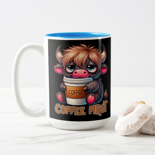 Tasse 2 Couleurs Café d'abord  (Avec donut)