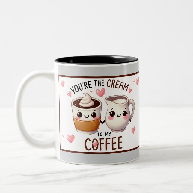 Tasse 2 Couleurs Café et Crème Mignons Kawaii (Gauche)