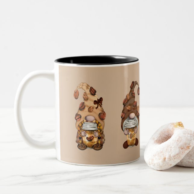 Tasse 2 Couleurs Café Gnomes Brown Tan Cute Tendy (Avec donut)
