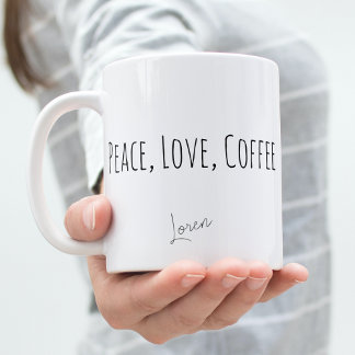Tasse 2 Couleurs Café Peace Love Personnalisé Minimaliste