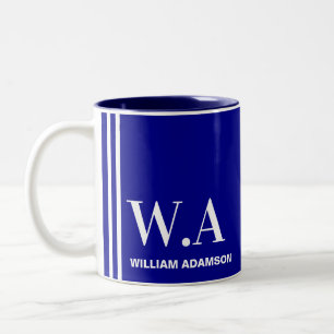 Tasse 2 Couleurs Café pour hommes (Monogramme, Nom) Marine Bleu Bla