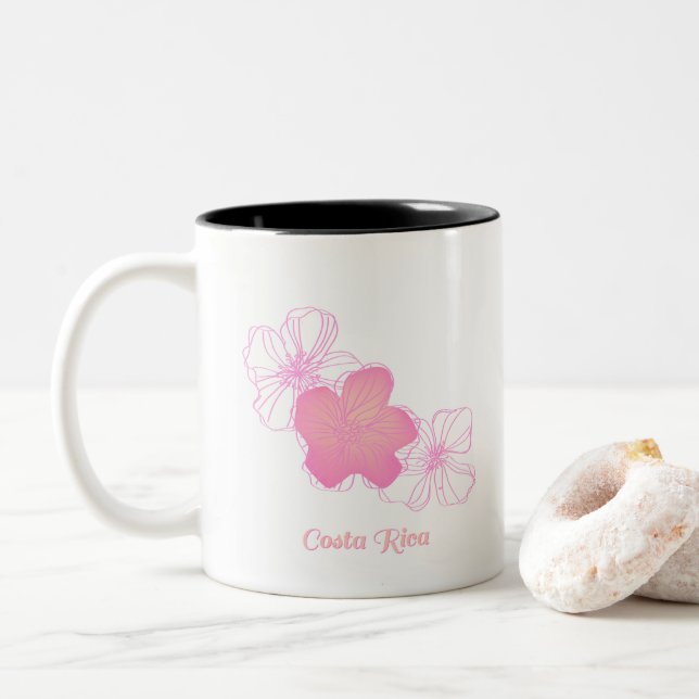 Tasse 2 Couleurs Café rose de souvenir de fleurs du Costa Rica (Avec donut)