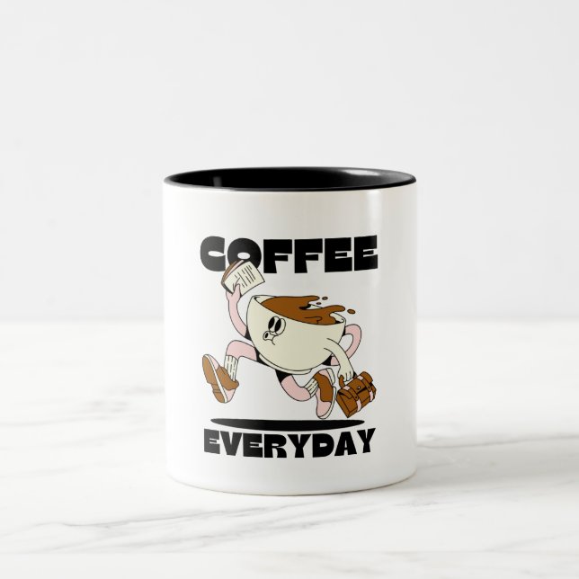 Tasse 2 Couleurs Café tous les jours Brown Retro Illustration (Centre)