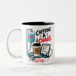 Tasse 2 Couleurs Caféine et Chaos Drôle d'Art d'Infirmière