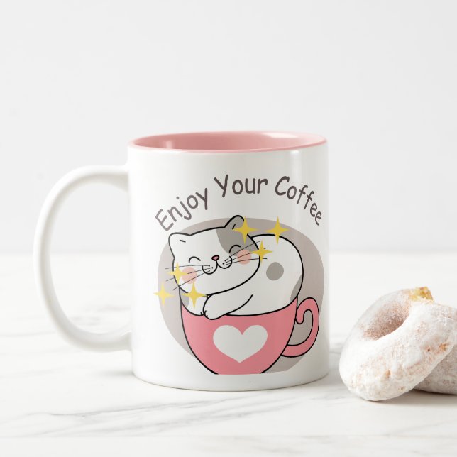 TASSE 2 COULEURS CAFFE CAT (Avec donut)