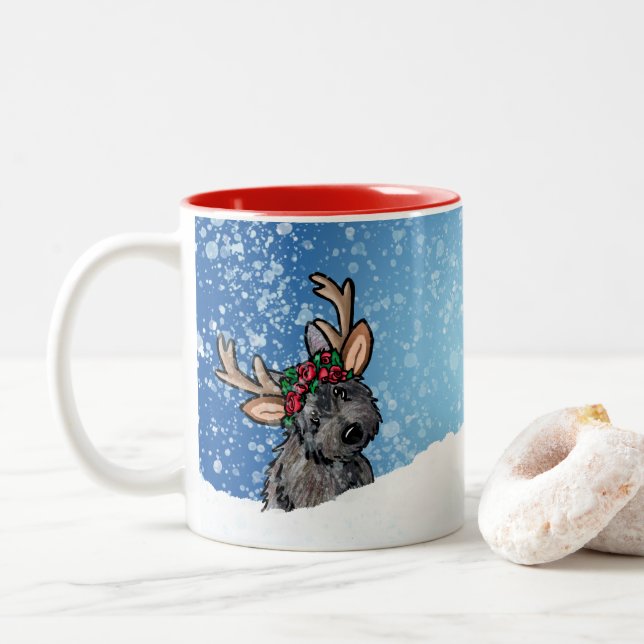 Tasse 2 Couleurs Cairn Terrier Renne de Noël (Avec donut)