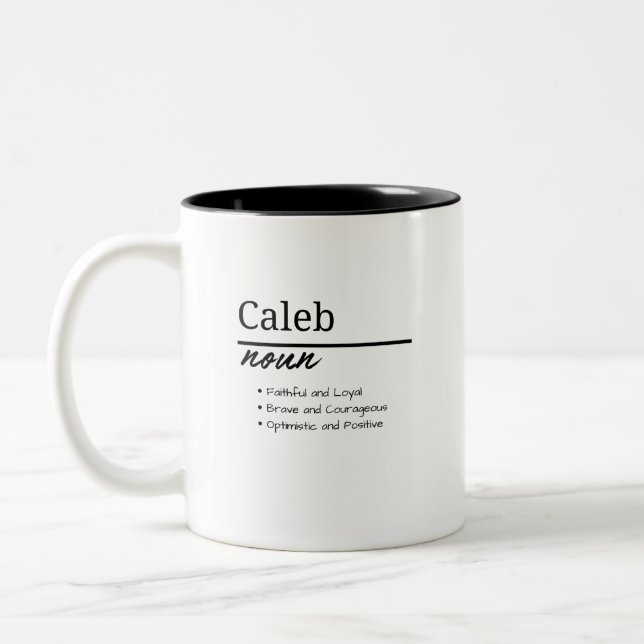 Tasse 2 Couleurs Caleb, Garçon Personnalisé Nom Définition (Gauche)