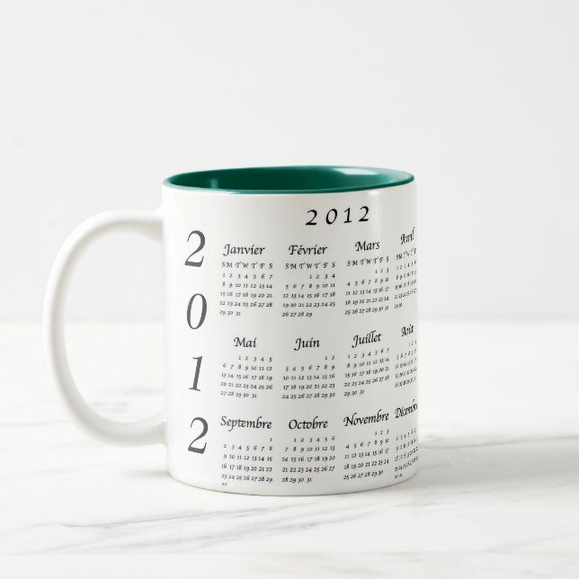 Tasse 2 Couleurs Calendrier 2012 français (Gauche)