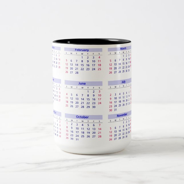 Tasse 2 Couleurs Calendrier 2017 (Centre)