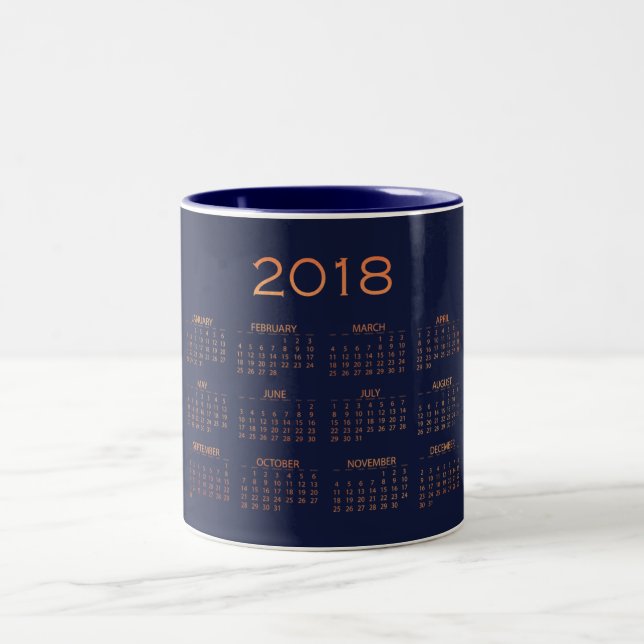 Tasse 2 Couleurs Calendrier 2018 Blue Navy Minimal Copper Rose Gold (Centre)