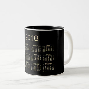 Tasse 2 Couleurs Calendrier 2018 Minimal Sepia Gold Black White