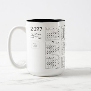 Tasse 2 Couleurs Calendrier d'entreprise minimaliste 2027 pour déco