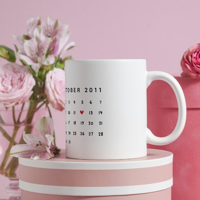 Tasse 2 Couleurs Calendrier personnalisé Vday - Marquez votre jour  (Créateur téléchargé)