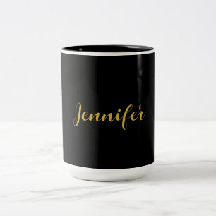 Tasse 2 Couleurs Calligraphie minimaliste moderne Nom Black Gold