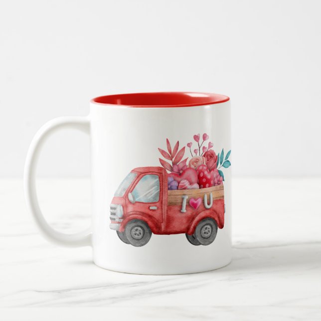 Tasse 2 Couleurs Camion d'amour mignon avec Coeur Cargo Aquarelle (Gauche)