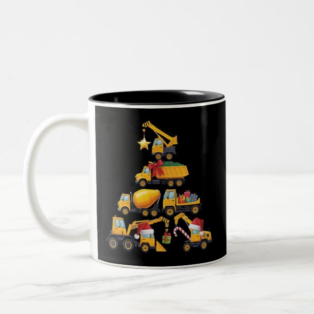Tasse 2 Couleurs Camion de construction de pelle de Noël arbre (Gauche)