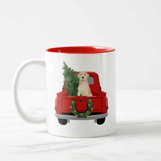 Tasse 2 Couleurs Camion de Noël du Labrador jaune (Gauche)